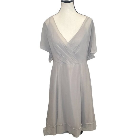 Jenny Yoo Collection Taupe Flutter Sleeve Midi Dress Gown Sz 12 Raw Hem - Picture 1 of 15